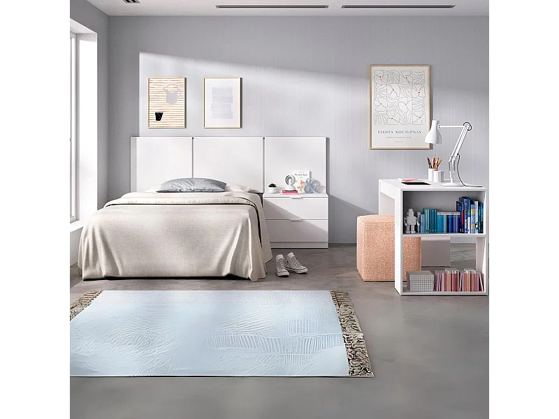 Conjunto de dormitorio Bito Pack cabecero + mesita + escritorio blanco