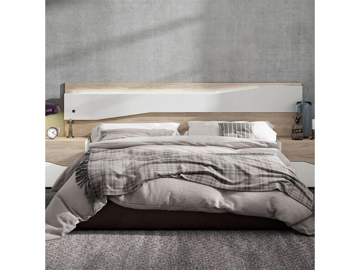 Cabecero Nantes diseño mural + luz LED  blanco mate/sahara 50x220x4,8 cm