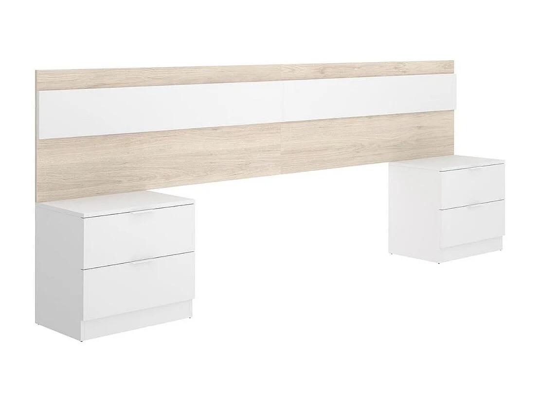 Tête de lit large AUCUNE 248 x 34,2 x 96 cm avec 2 tables de chevet 2 tiroirs Chêne Naturel/Blanc