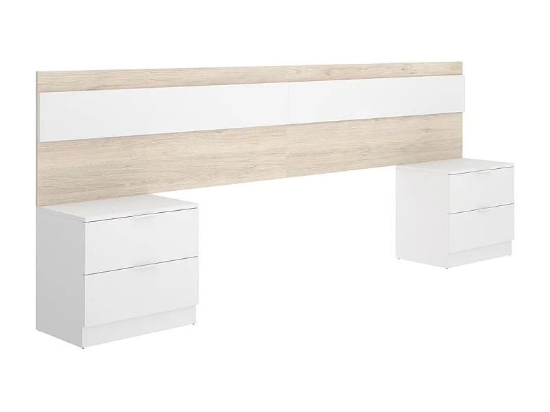 Tête de lit large AUCUNE 248 x 34,2 x 96 cm avec 2 tables de chevet 2 tiroirs Chêne Naturel/Blanc