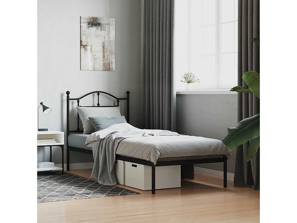 Estructura cama sin colchón con cabecero metal negro 90x190 cm