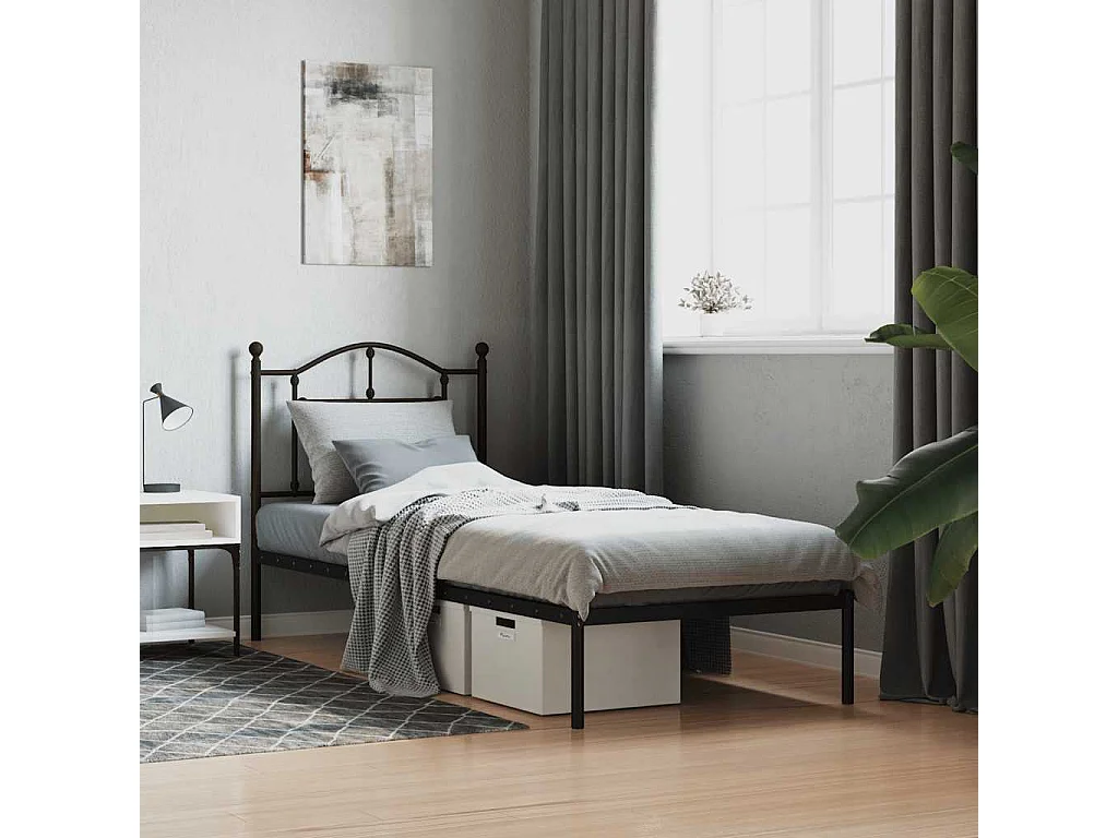 Bedframe met hoofdbord metaal zwart 90x200 cm