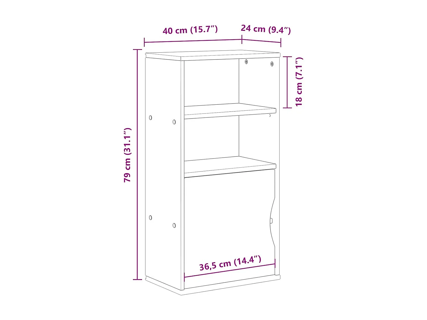 Bijzetkast ODDA 40x24x79 cm massief grenenhout wit