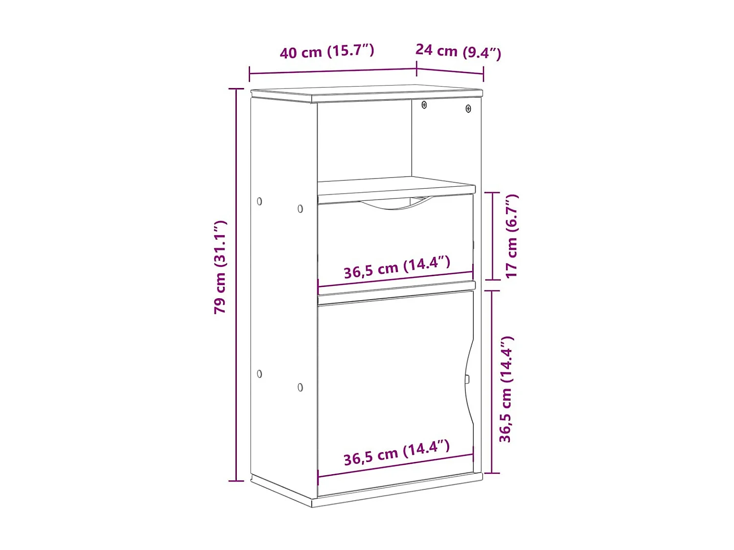 Beistellschrank mit Schublade ODDA 40x24x79cm Massivholz Kiefer