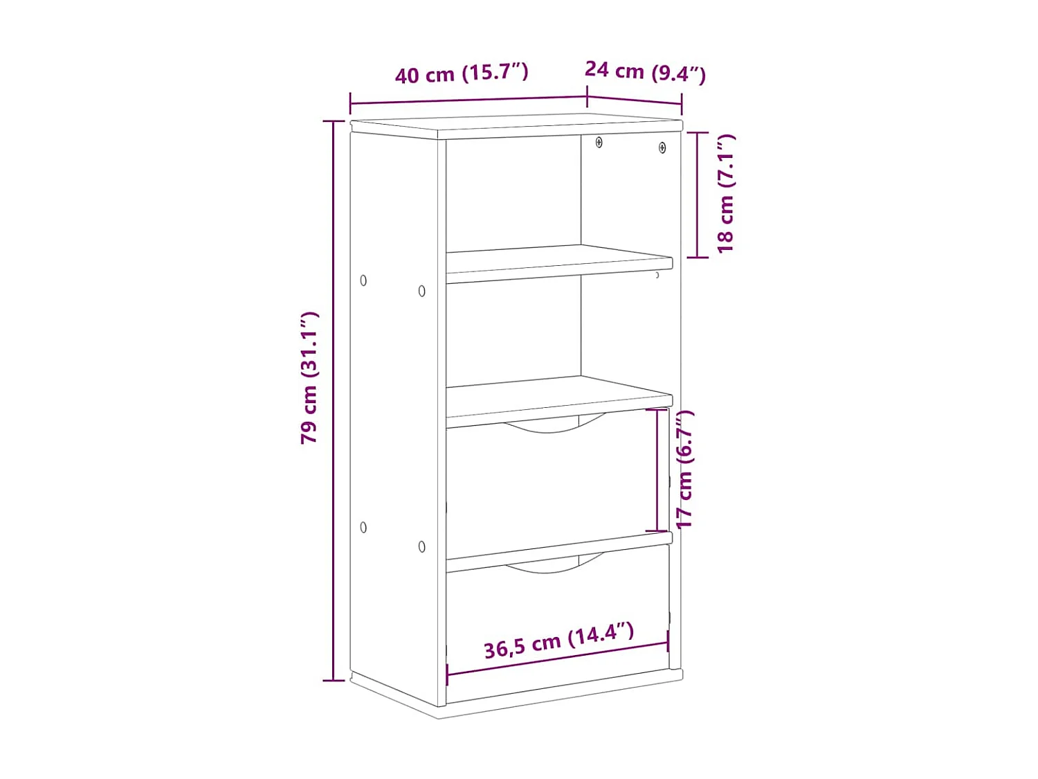 Bijzetkast met lades 40x24x79 cm massief grenenhout