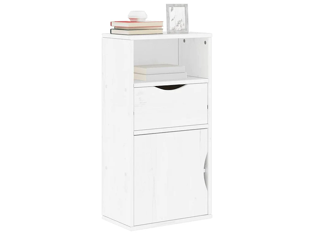 Armoire latérale tiroir ODDA blanc 40x24x79 cm bois massif pin