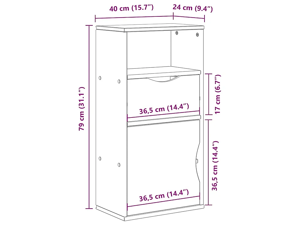 Armoire latérale tiroir ODDA blanc 40x24x79 cm bois massif pin