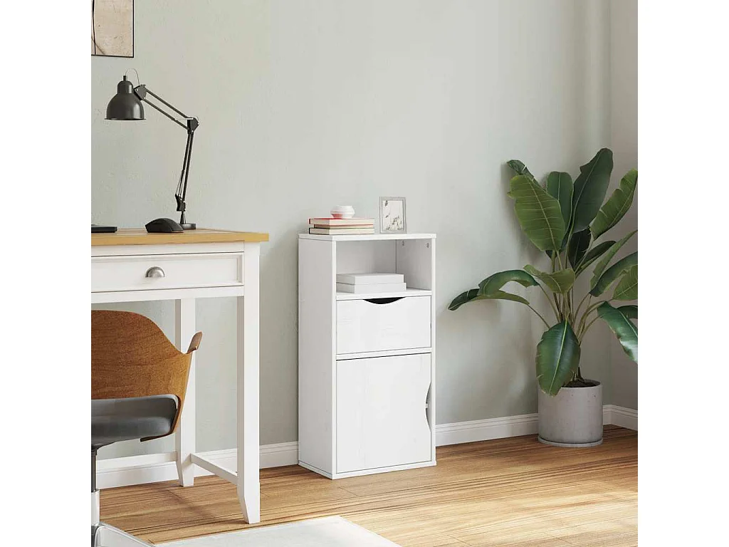 Armoire latérale tiroir ODDA blanc 40x24x79 cm bois massif pin