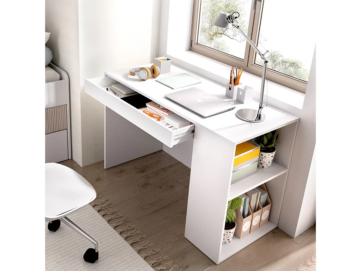 Escritorio Teo 2 compartimentos y cajón blanco 74,5x115x50 cm