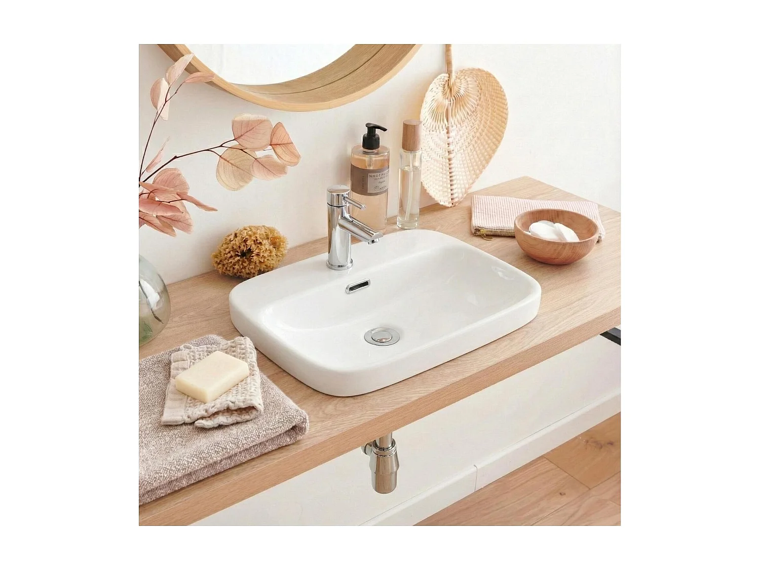 Vasque semi encastrée rectangulaire en céramique blanche 48x37cm