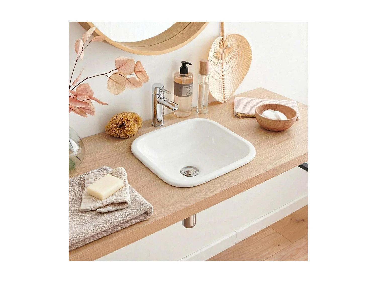 Vasque à encastrer carrée en céramique blanche 37cm