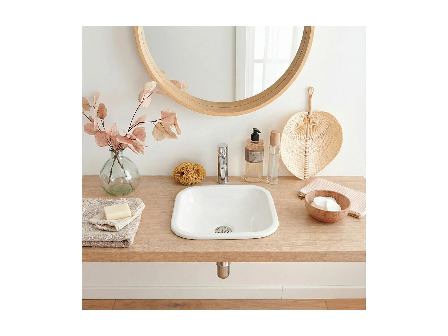 Vasque à encastrer carrée en céramique blanche 37cm