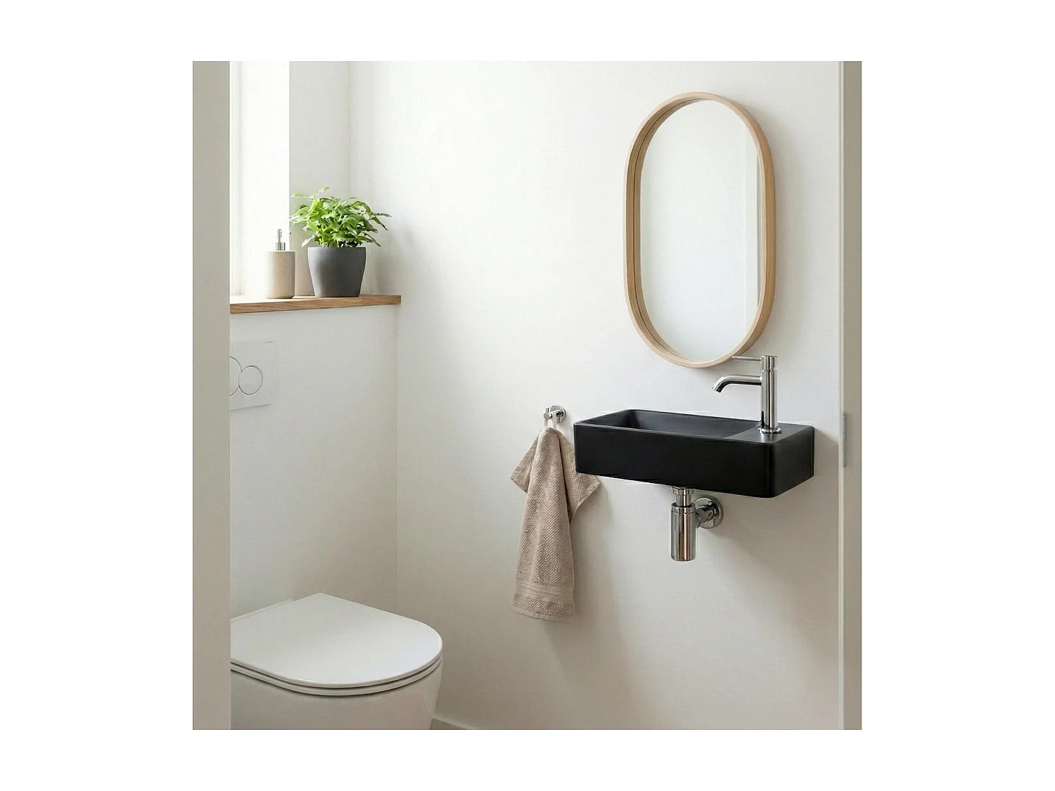 Lavabo rectangular de resina negra para pared o sobre encimera, 40x23cm