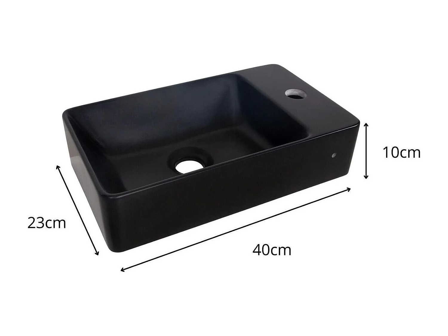 Lavabo rectangular de resina negra para pared o sobre encimera, 40x23cm