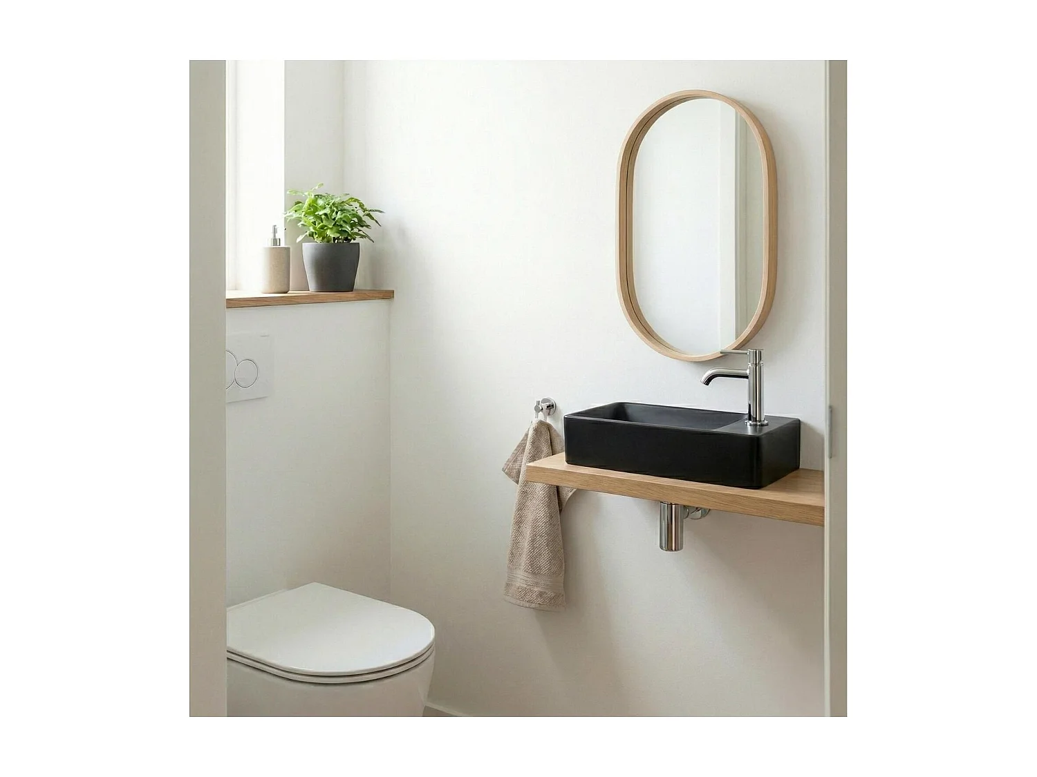 Lavabo rectangular de resina negra para pared o sobre encimera, 40x23cm