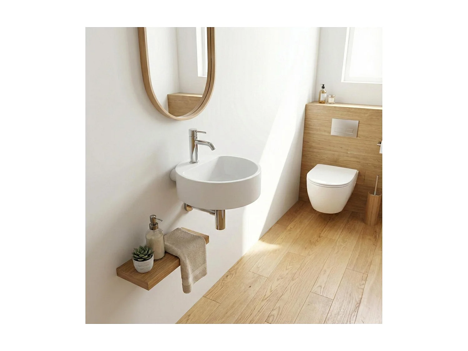 Lavabo redondo de resina blanca, 36cm, para uso mural o sobre encimera