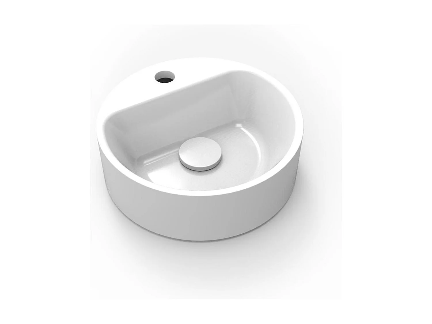 Lavabo redondo de resina blanca, 36cm, para uso mural o sobre encimera