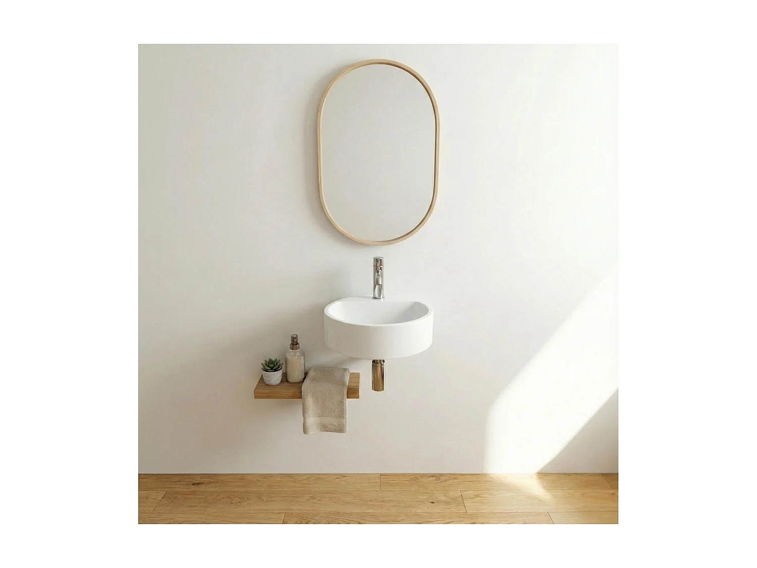Lavabo redondo de resina blanca, 36cm, para uso mural o sobre encimera