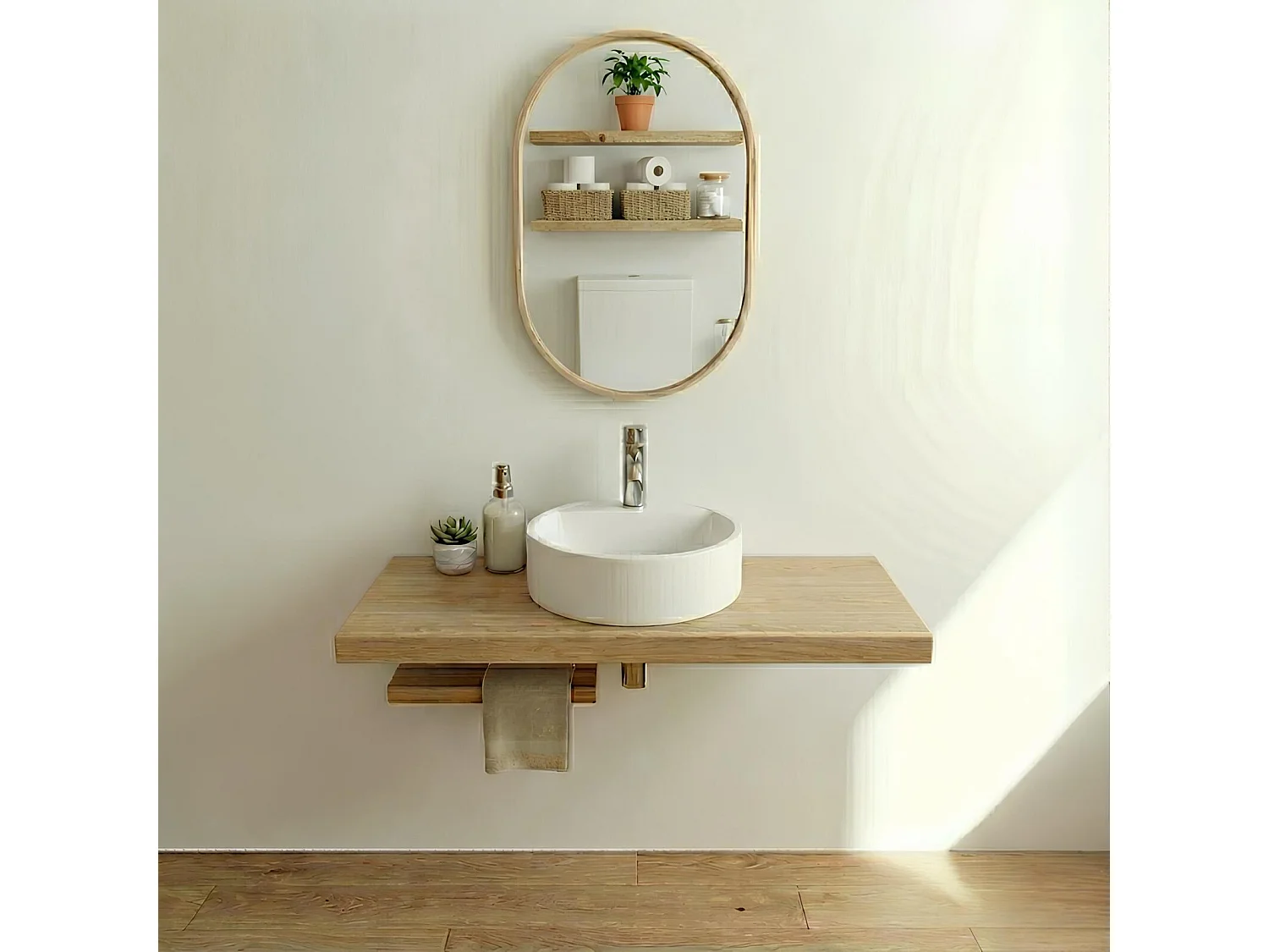 Lavabo redondo de resina blanca, 36cm, para uso mural o sobre encimera