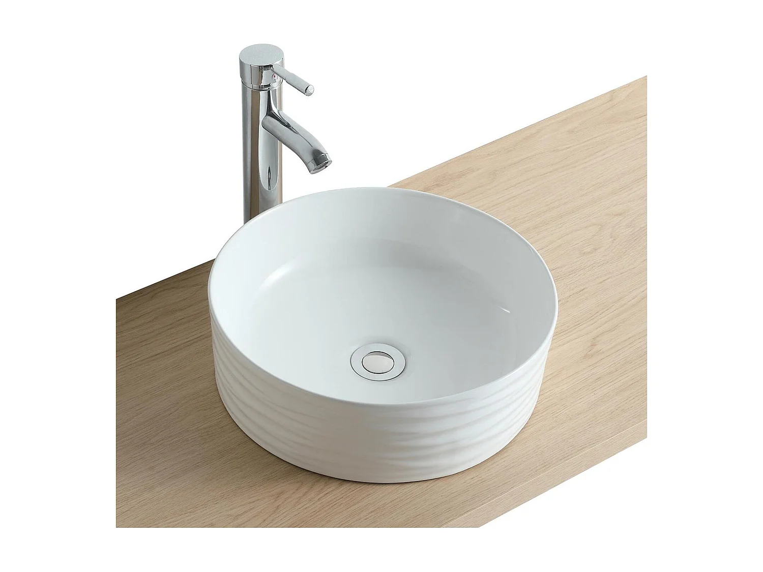 Lavabo da appoggio rotondo in ceramica bianca strutturata SERENA da 36 cm