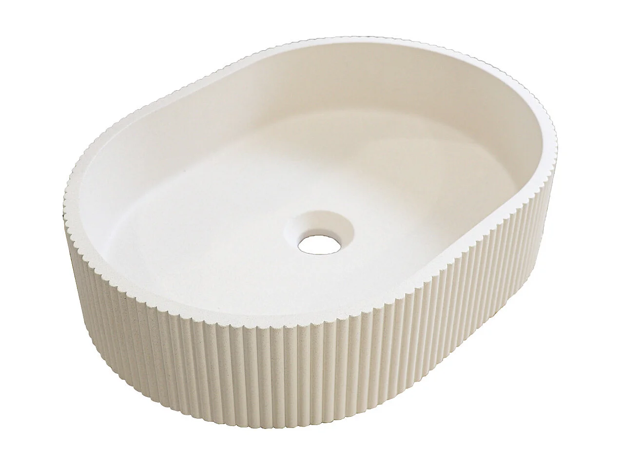 Ovale opzetwastafel in beige gecanneleerd beton 37x50cm BALTE