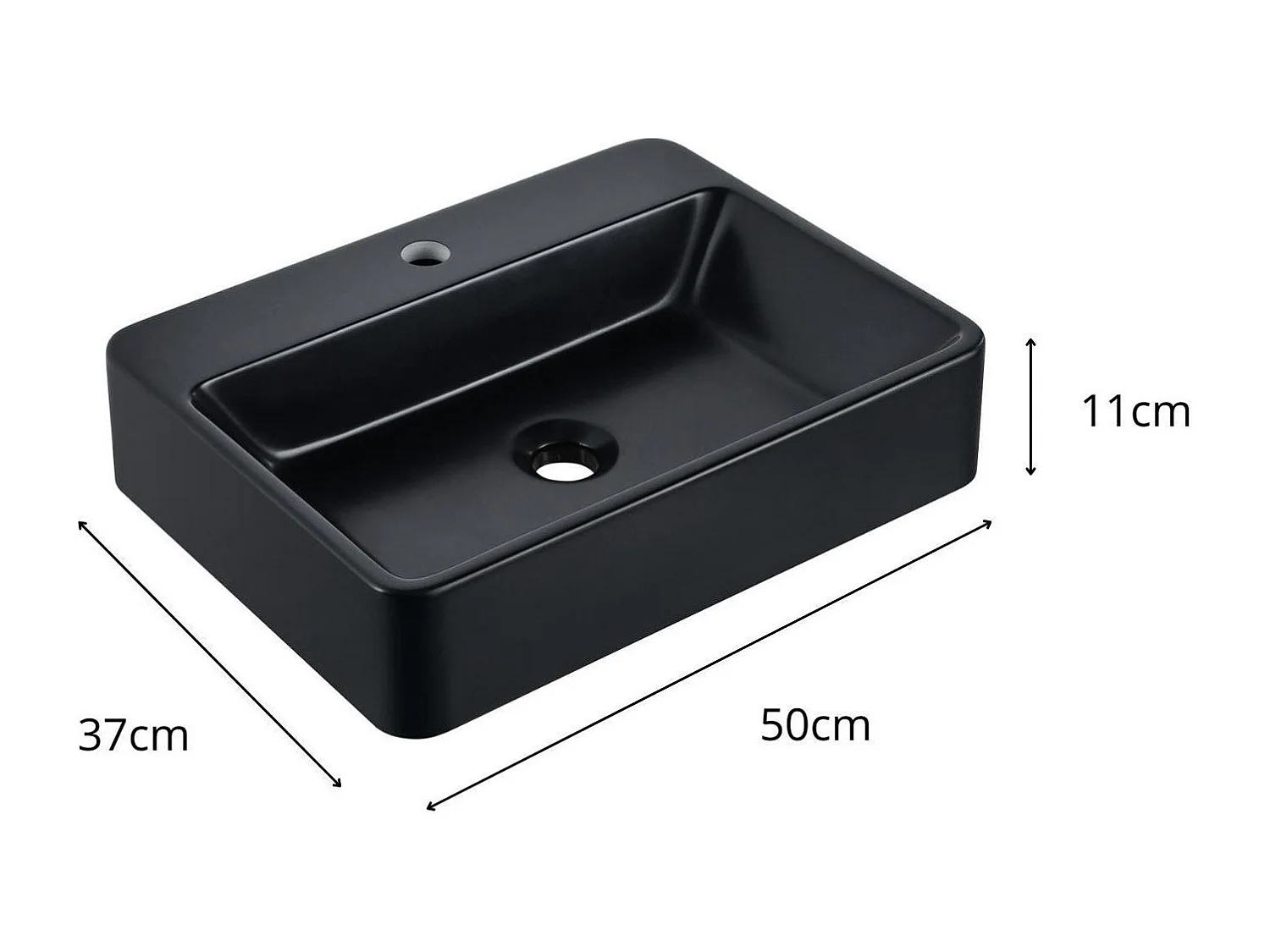 Vasque à poser rectangulaire en résine noire 50x37cm