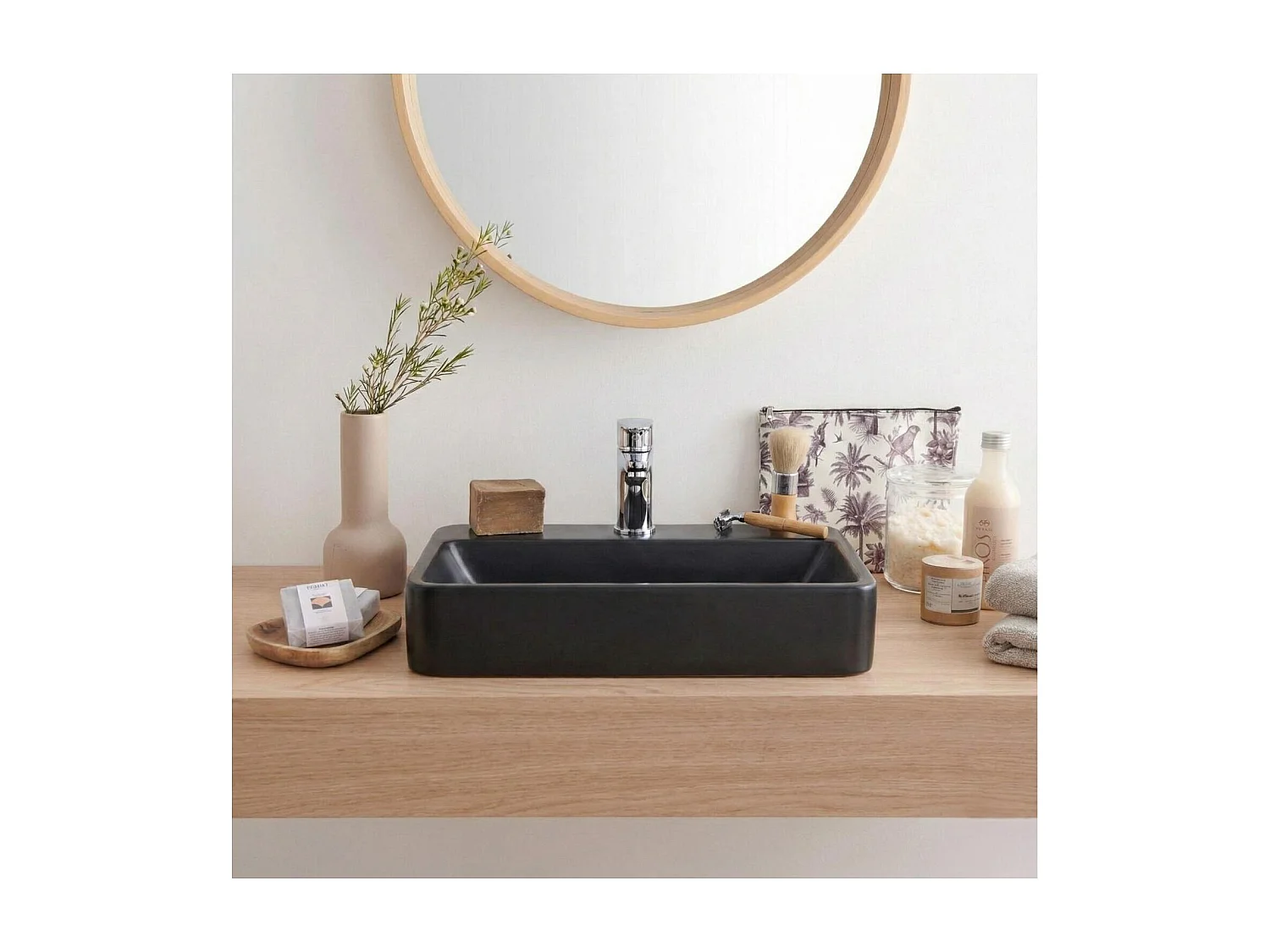 Vasque à poser rectangulaire en résine noire 50x37cm