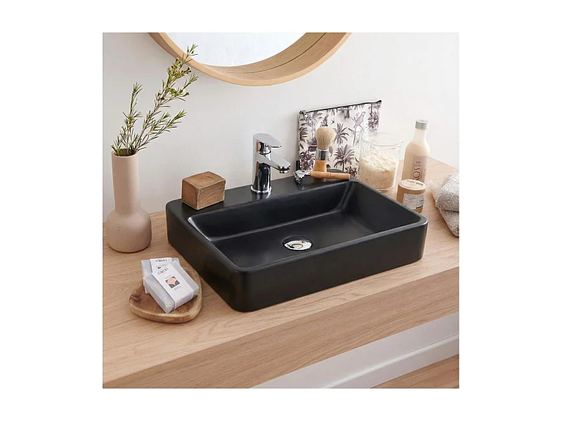Vasque à poser rectangulaire en résine noire 50x37cm