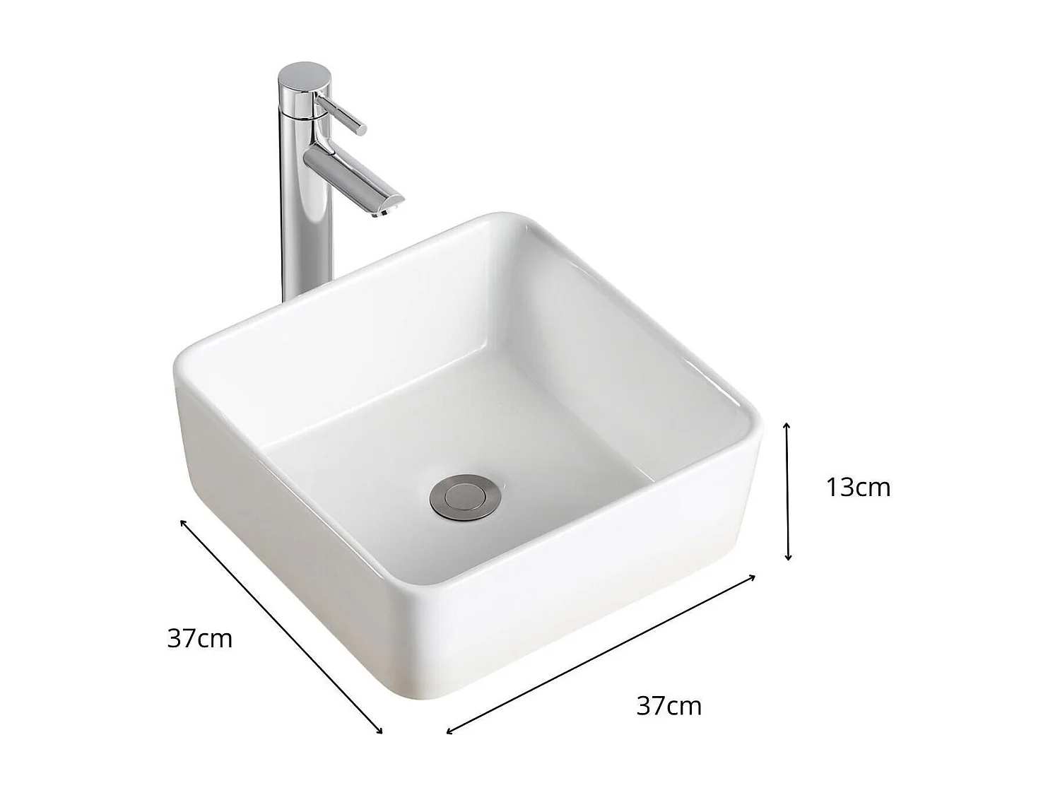 Vasque à poser carrée en céramique blanche 37cm