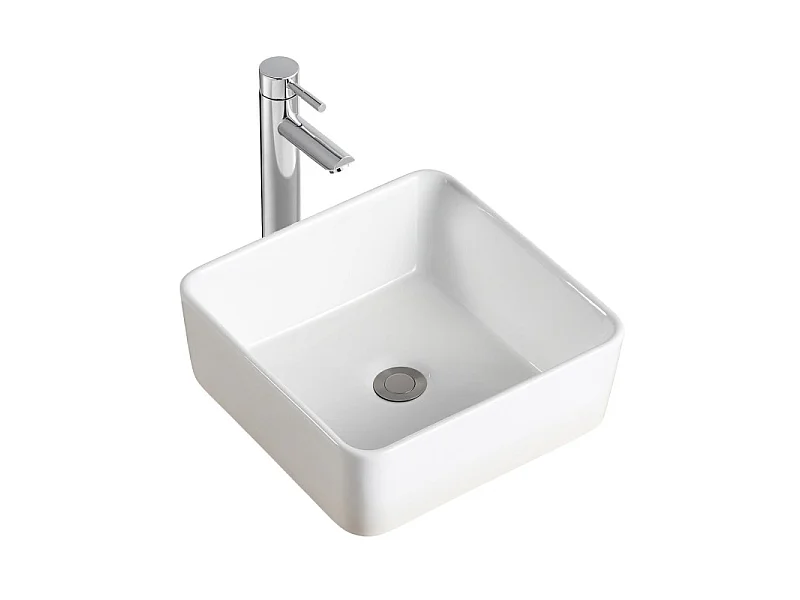 Umywalka nablatowa kwadratowa z białej ceramiki, 37 cm