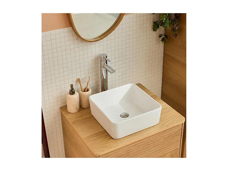 Vasque à poser carrée en céramique blanche 37cm
