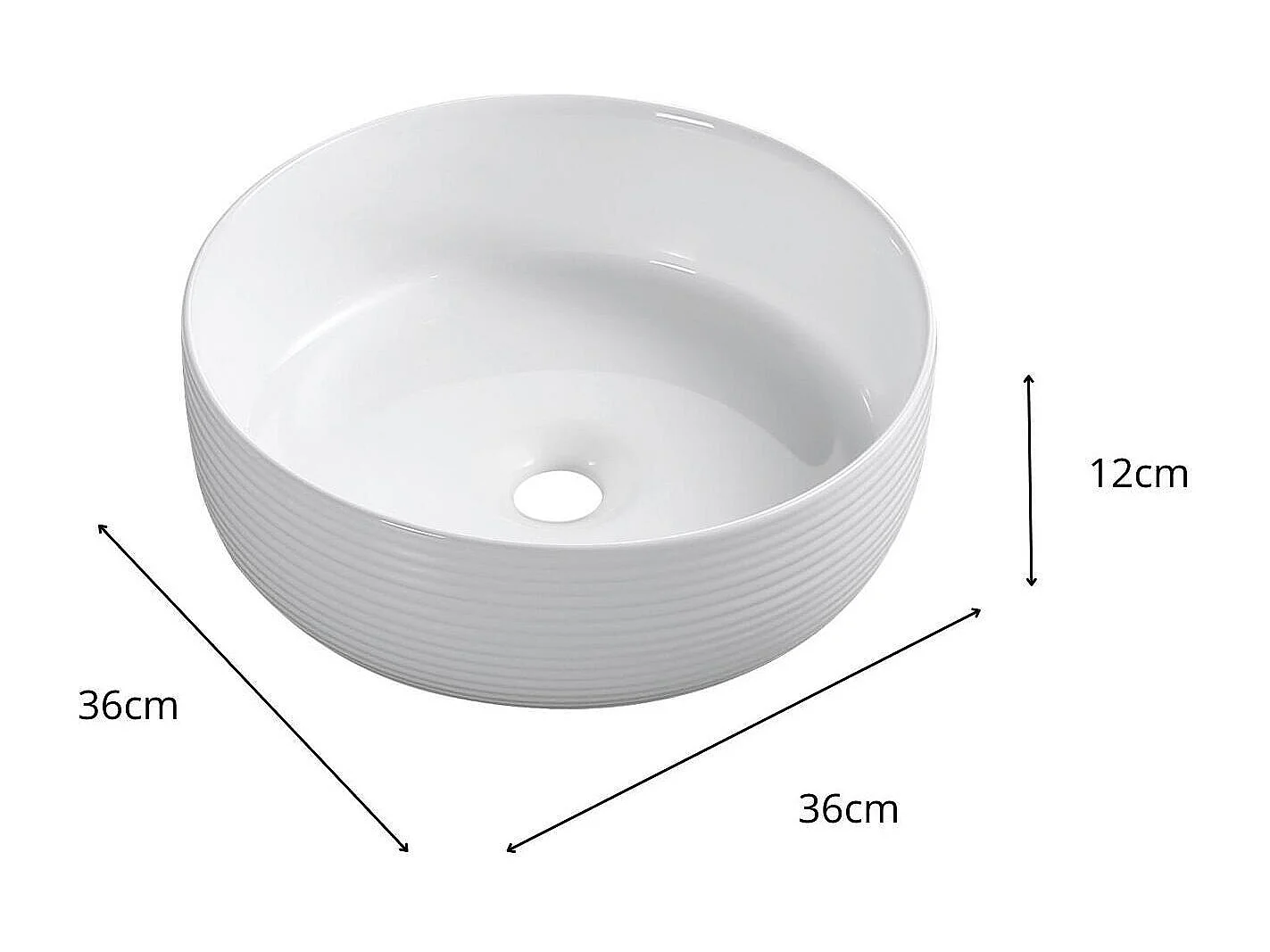 Lavabo da appoggio rotondo in ceramica bianca testurizzata, 36 cm