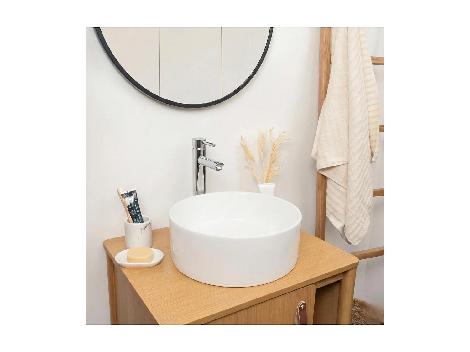 Lavabo da appoggio rotondo in ceramica bianca, 37cm