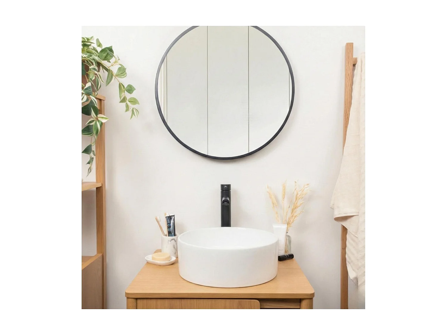 Lavabo da appoggio rotondo in ceramica bianca, 37cm