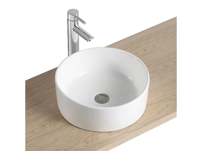 Okrągła umywalka nablatowa z białej ceramiki, 37 cm