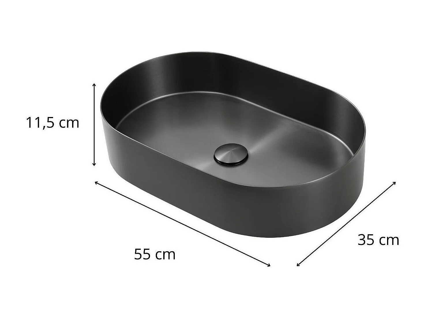 Vasque à poser ovale gunmetal en inox 55x35 cm avec sa bonde assortie