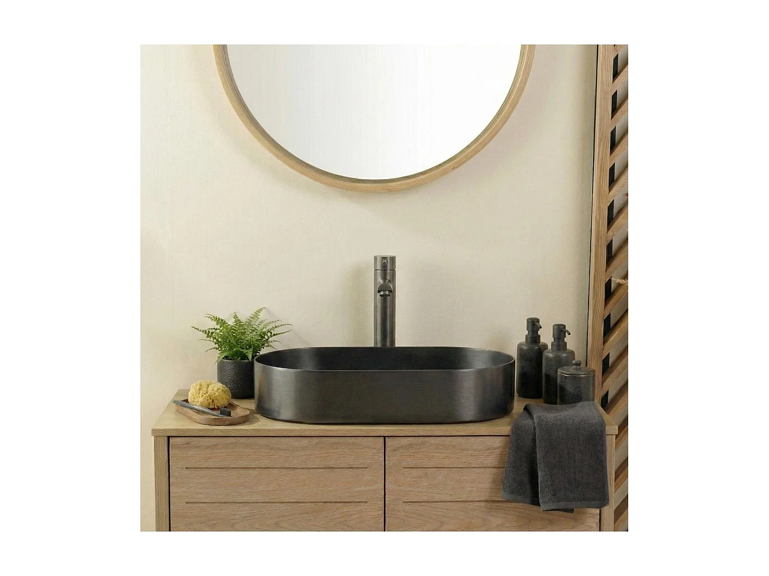 Vasque à poser ovale gunmetal en inox 55x35 cm avec sa bonde assortie