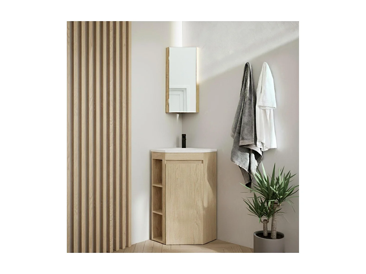 Mueble de lavabo de esquina con patas con lavabo, grifo y mueble con espejo SORRENTO