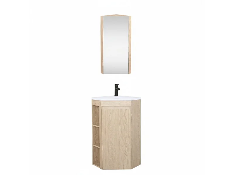 Mobile lavabo angolare su gambe con lavabo, rubinetto e mobiletto a specchio SORRENTO