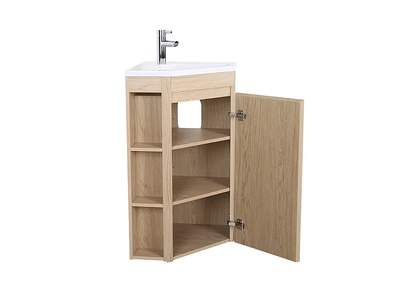 Mobile lavabo angolare su gambe con lavabo, rubinetto e mobiletto a specchio SORRENTO