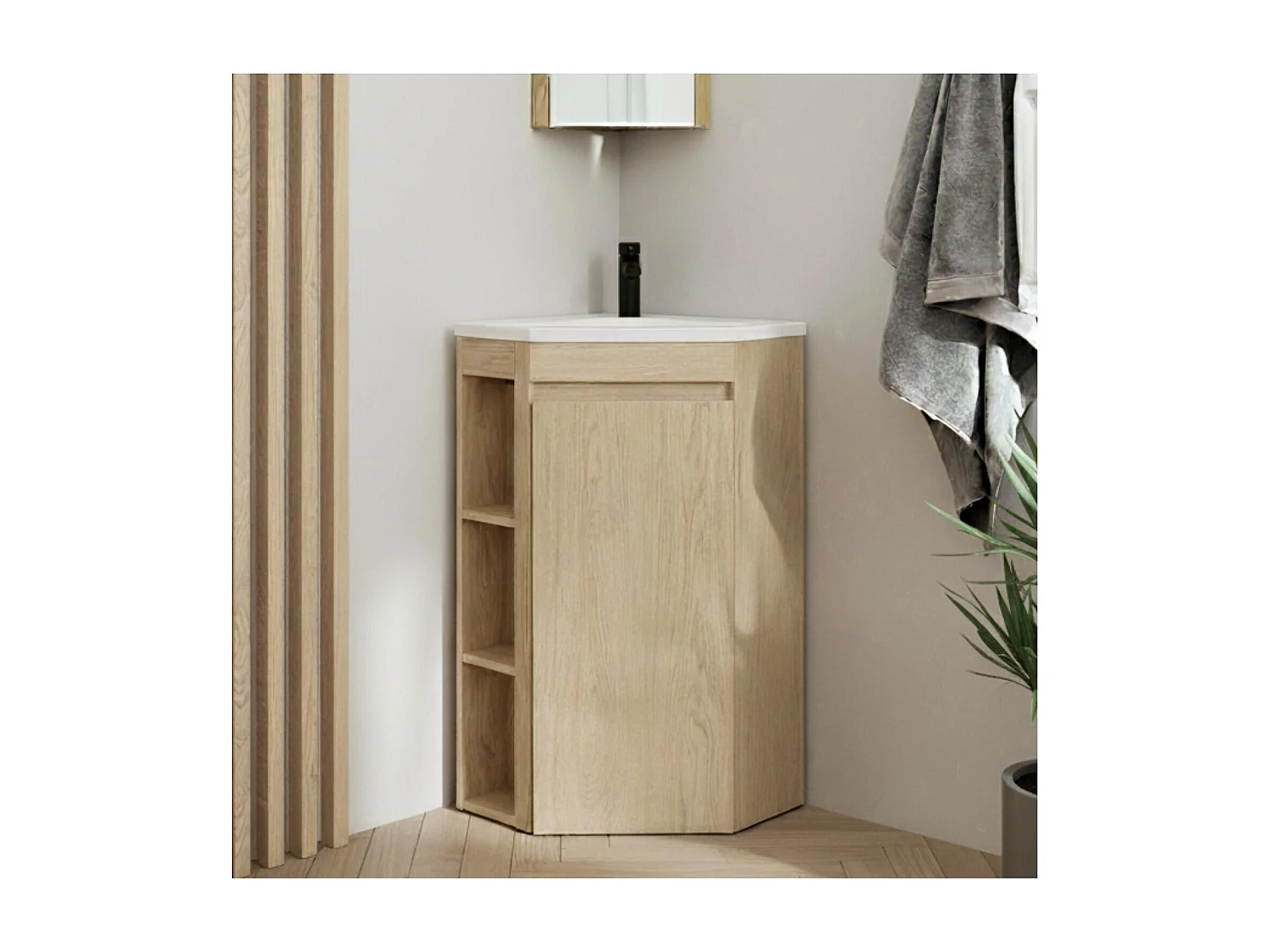 Eckwaschtisch auf Füßen mit Waschbecken und SORRENTO-Armatur