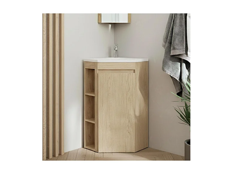 Mueble de lavabo de esquina con patas con lavabo y grifo SORRENTO