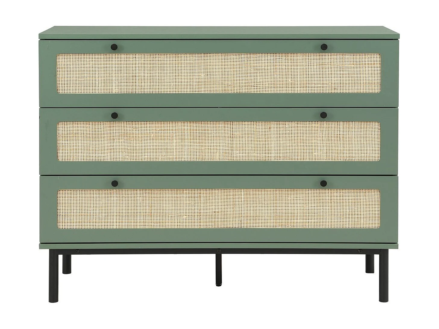 Commode 3 tiroirs vert et cannage 105 cm - Luma