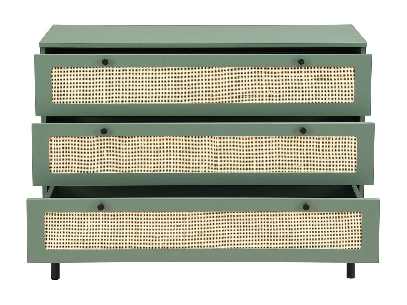 Commode 3 tiroirs vert et cannage 105 cm - Luma