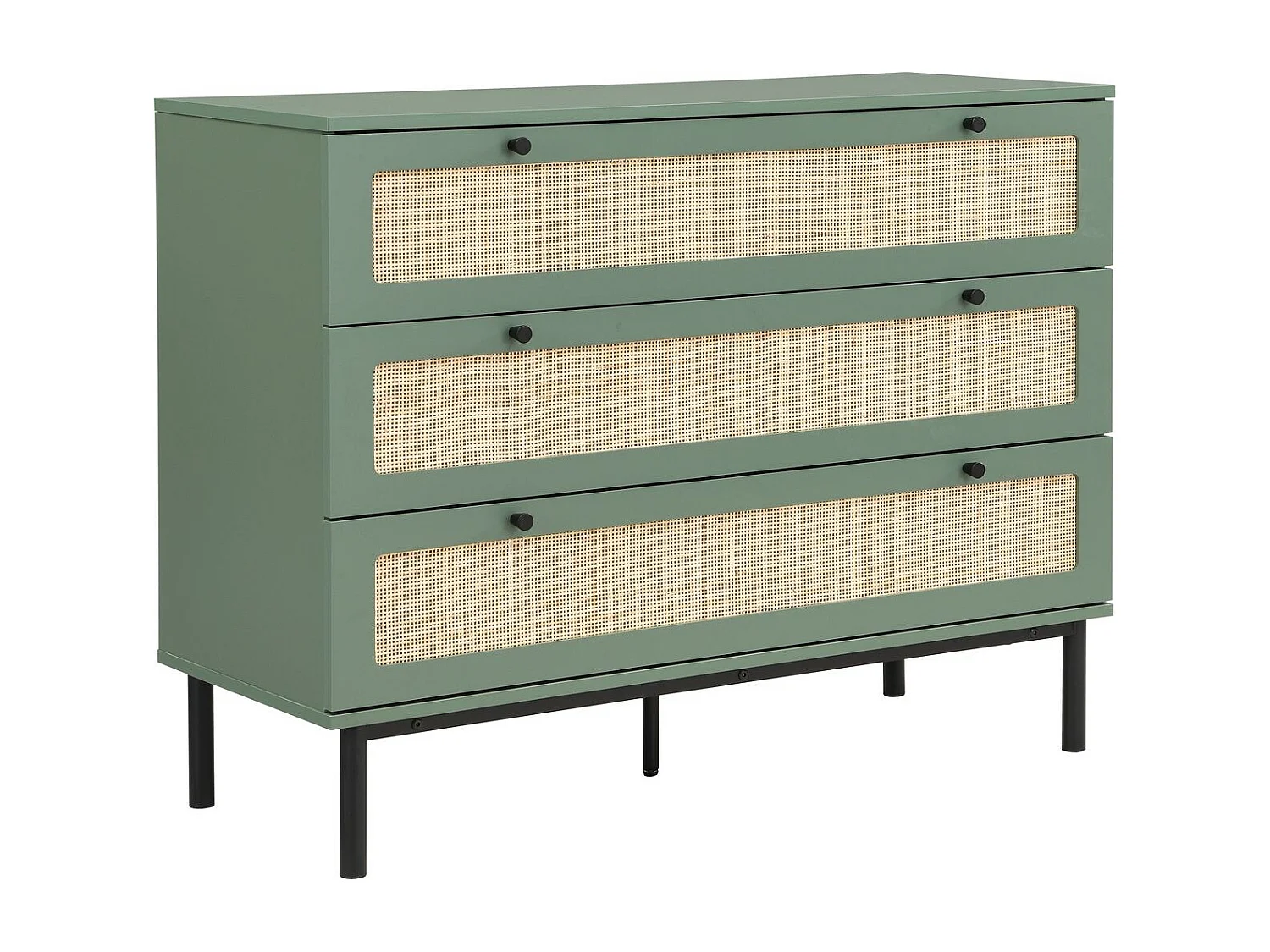 Commode 3 tiroirs vert et cannage 105 cm - Luma