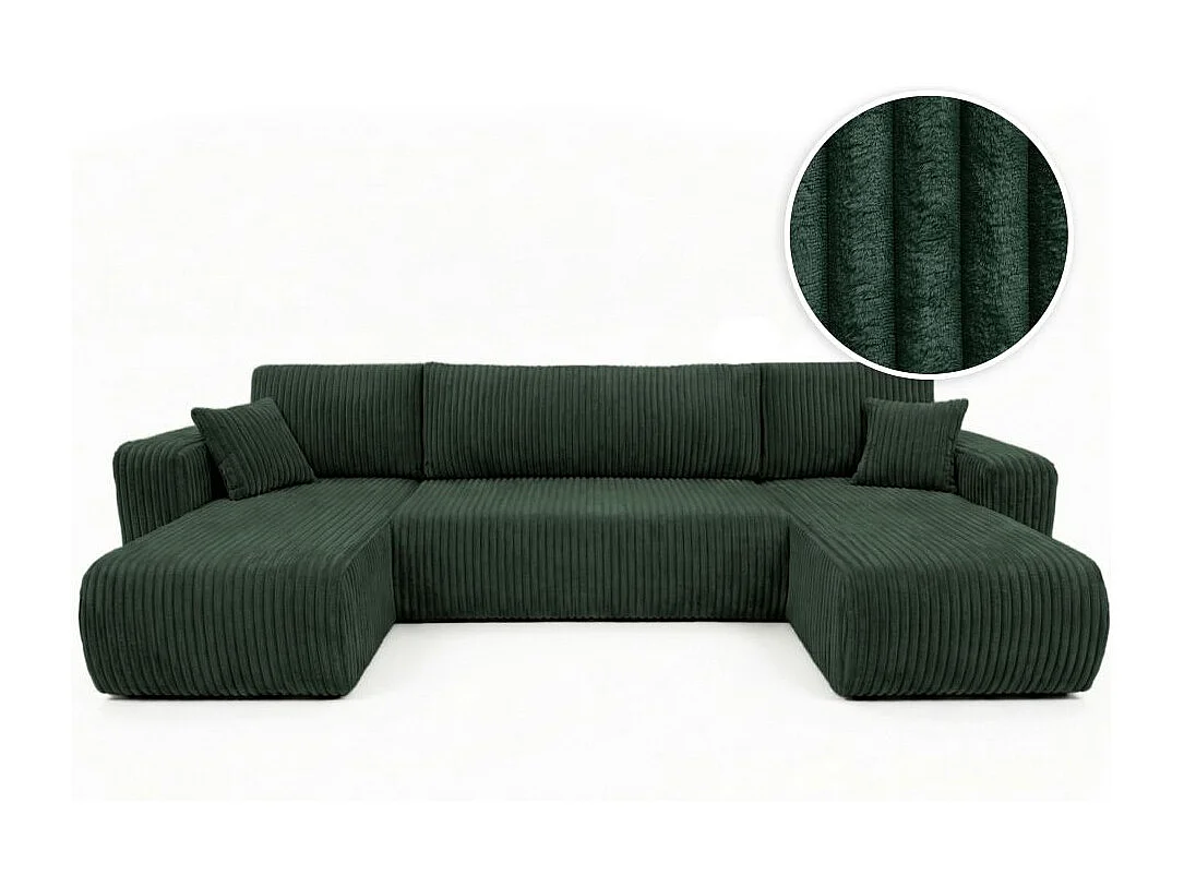 Canapé panoramique convertible 6p ALYA velours cotelé épais Vert foncé