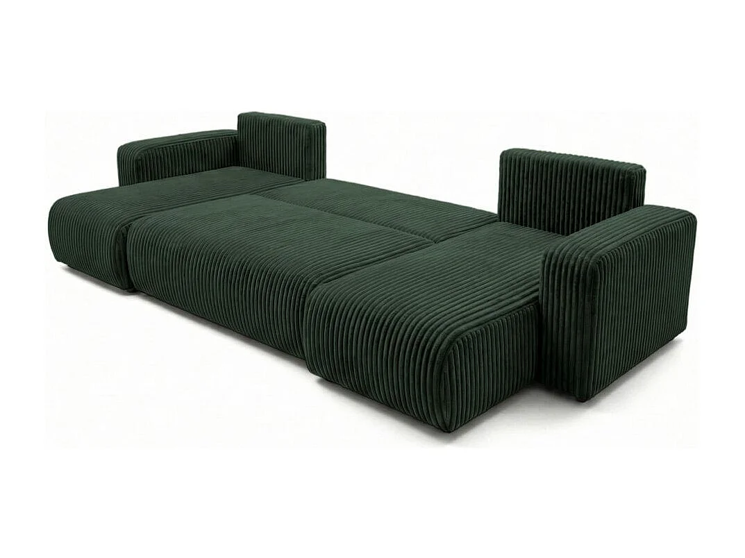 Canapé panoramique convertible 6p ALYA velours cotelé épais Vert foncé