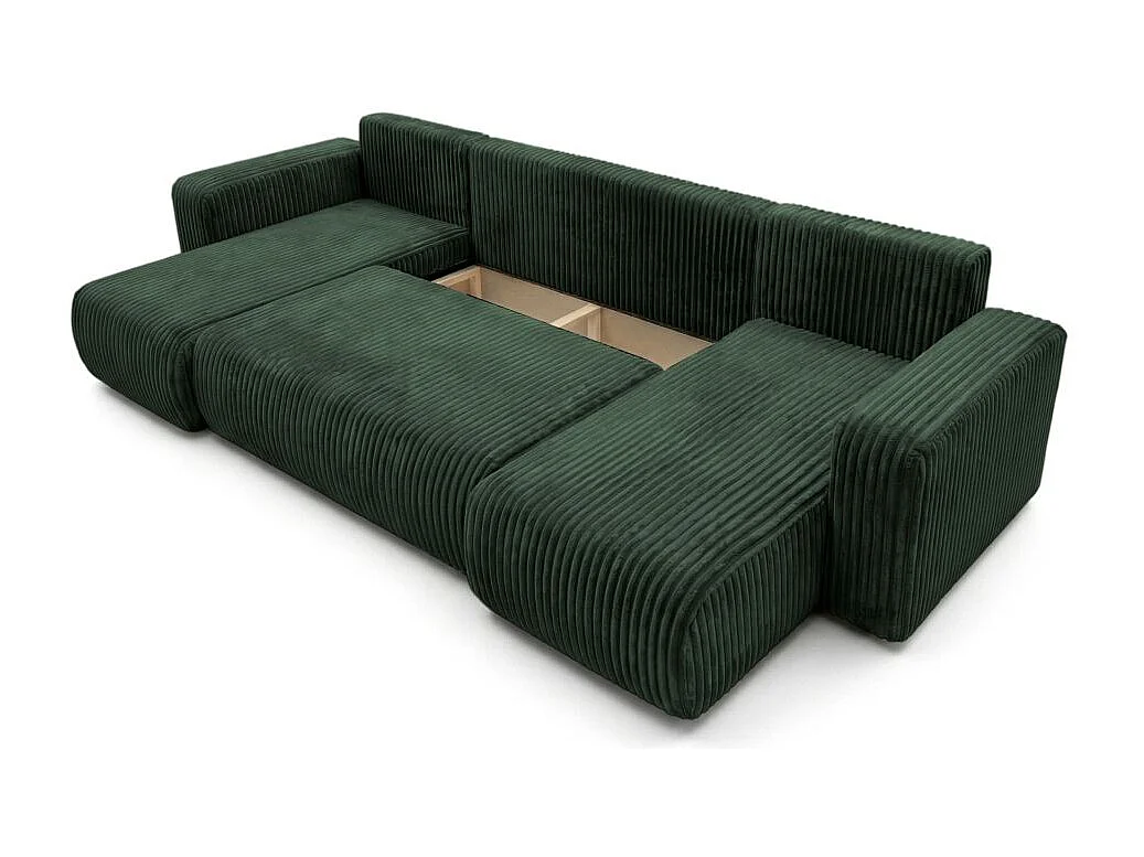 Canapé panoramique convertible 6p ALYA velours cotelé épais Vert foncé