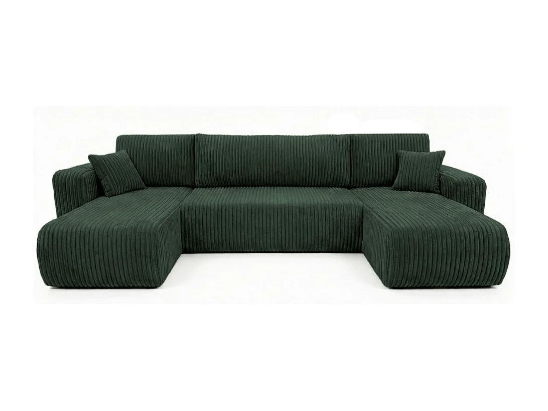 Canapé panoramique convertible 6p ALYA velours cotelé épais Vert foncé