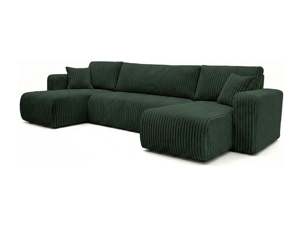 Canapé panoramique convertible 6p ALYA velours cotelé épais Vert foncé